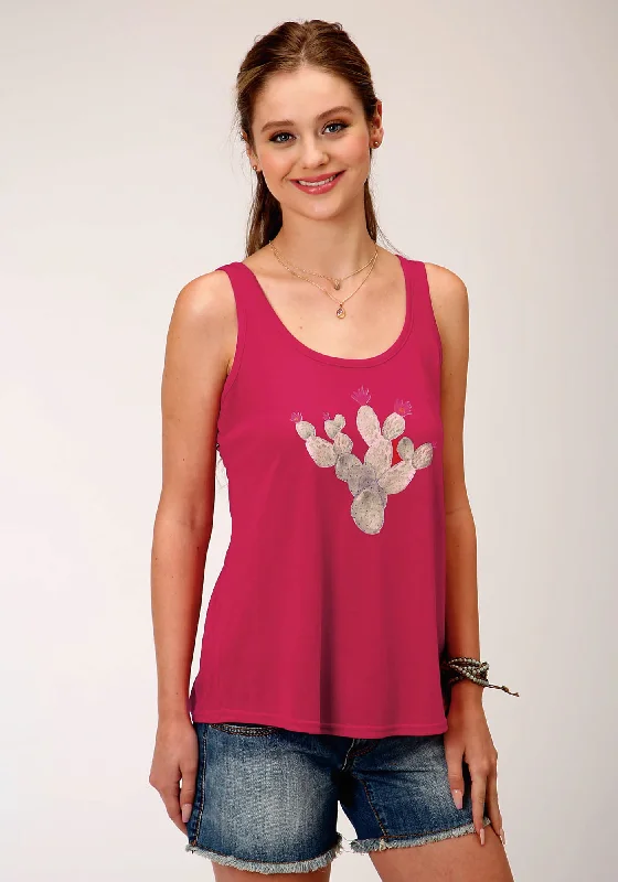 Roper Womens Pink Poly/Rayon Cactus Swing S/L Tank Top flirty tank top