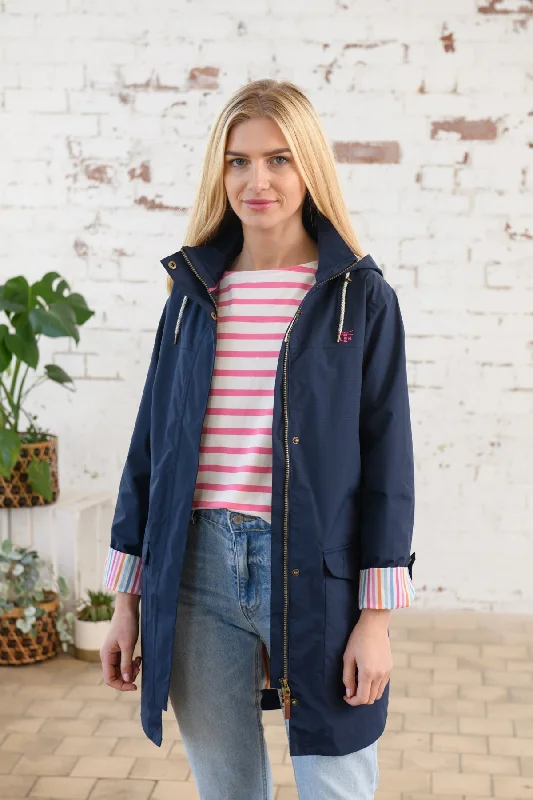 Rebecca Jacket - Navy Stand-Up Collar Roll-Neck Collar Turtle Neck