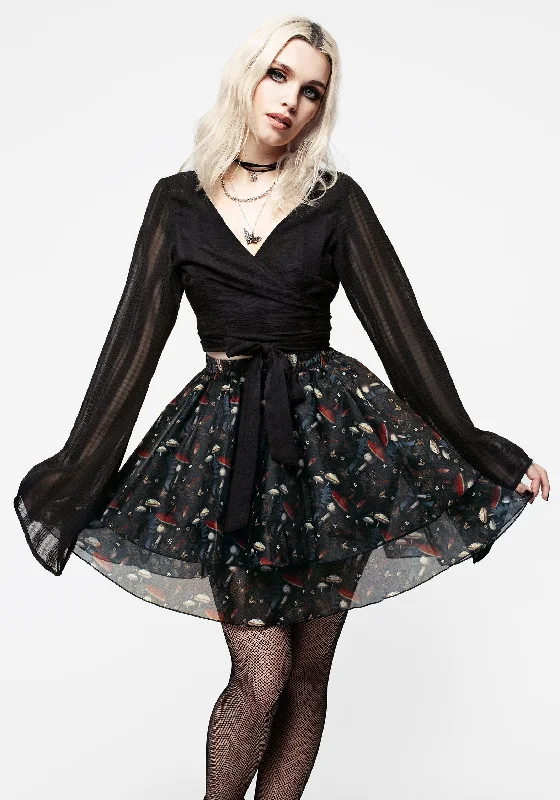 Amanita Organza Layered Mini Skirt button skirt front
