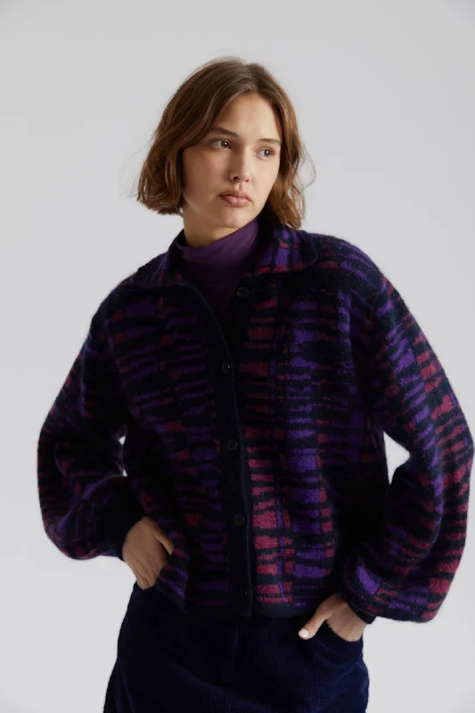 Trixie Recycled Nylon Cardigan Deep Mauve Boxy Cardigan Fitted Cardigan A-Line