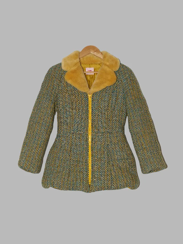 Kenzo Club padded green tweed zip jacket with faux fur collar - size 38 Belted Jacket Elasticated Jacket Padded Jacket Kenzo Club padded green tweed zip jacket with faux fur collar - size 38 Belted Jacket Elasticated Jacket Padded Jacket