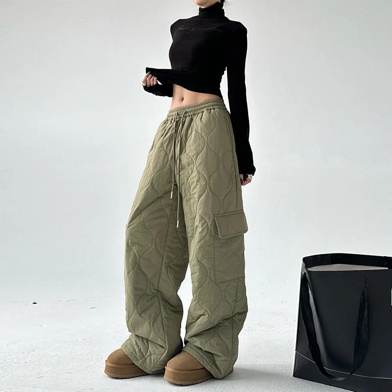 Multi-pocket Workwear Cotton Thickened Wide-leg Pants Cozy Lounge Pants