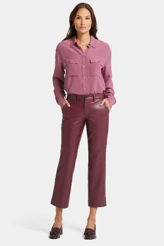 Faux Leather Straight Ankle Pants - Tavern Comfy High-Waist Jeans