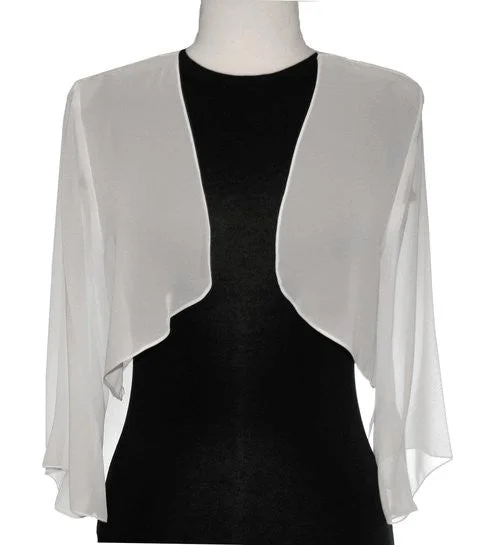 Mid Length Sleeve Sheer Ivory Chiffon Bolero Jacket 3/4 Length Shrug Rayon Fabric Velvet Fabric Corduroy Fabric