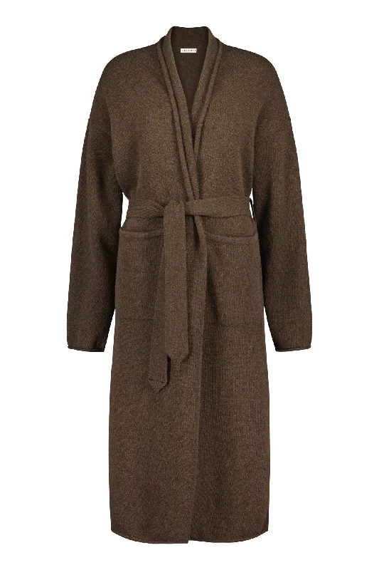 Seili Long Merino Cardigan Bark Brown Terry Blend Velvet Blend Canvas Blend