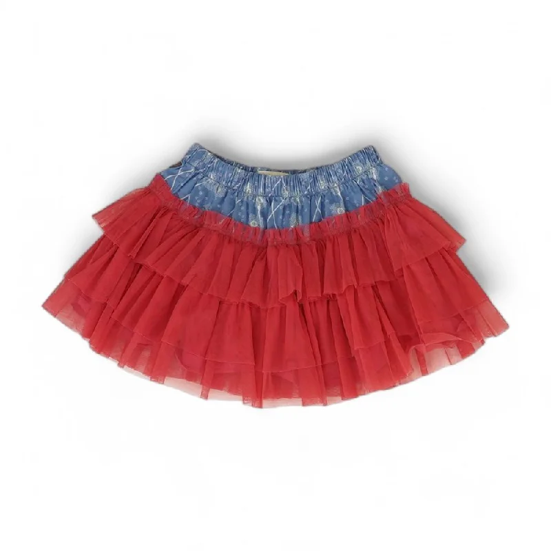 Red Color Block Midi Skirt lace skirt intricate