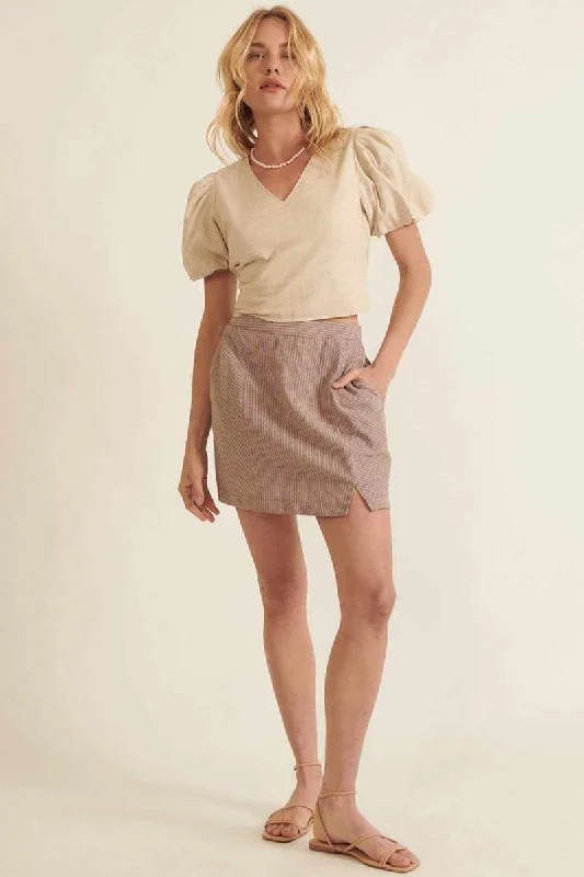 Banded Front Waist Pinstripe Mini Skirt cashmere skirt soft