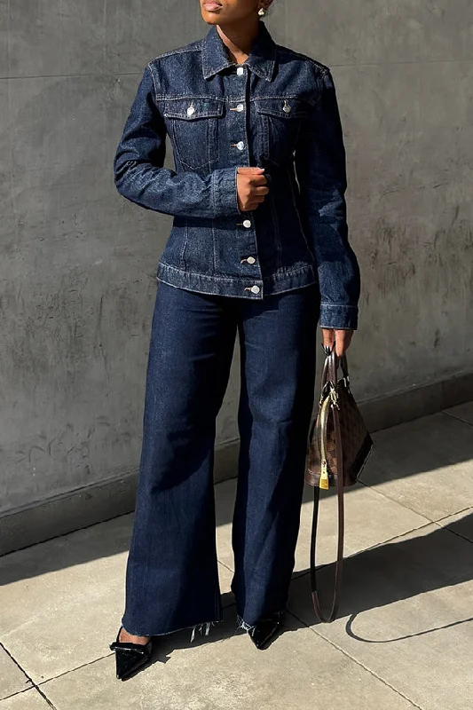 Retro Denim Jacket & Tapered Bell-Bottom Pants Set Fitted Jacket Loose Jacket Oversized Jacket Retro Denim Jacket & Tapered Bell-Bottom Pants Set Fitted Jacket Loose Jacket Oversized Jacket