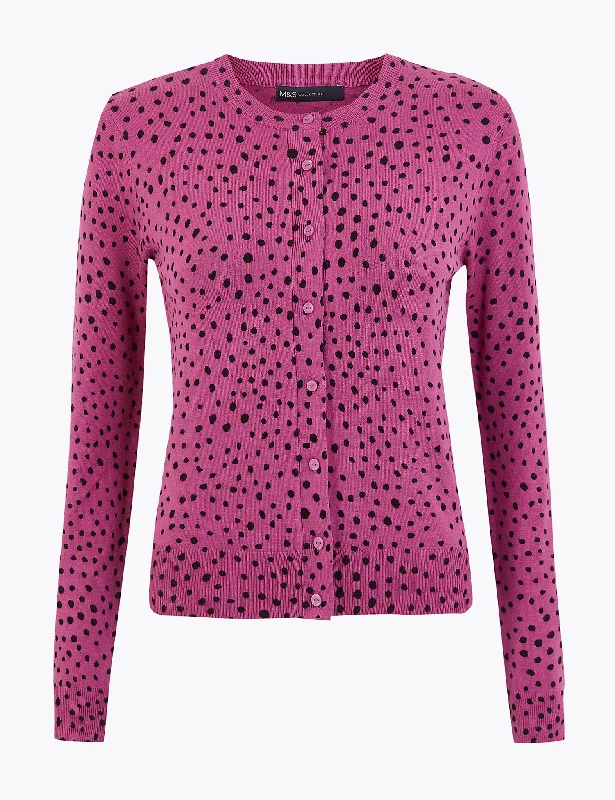 Polka Dot Crew Neck Cardigan Casual Formal Business