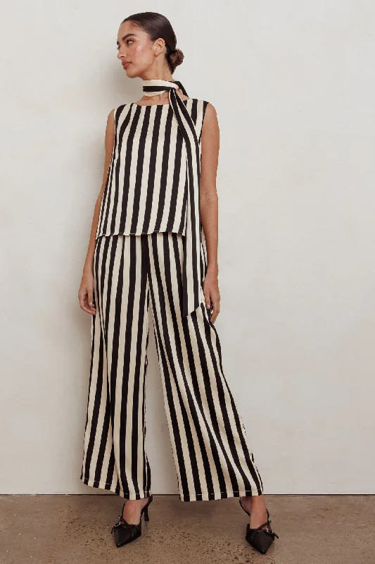 Love Galore Striped Wide Leg Pant Black/Beige Lightweight Linen Pants