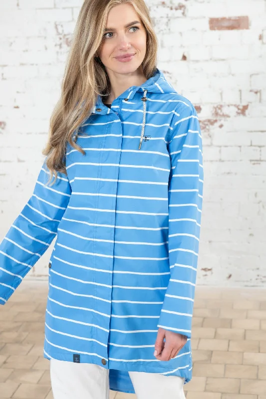 Long Beachcomber Jacket - Azure Blue Stripe Cotton Jacket Linen Jacket Terry Jacket