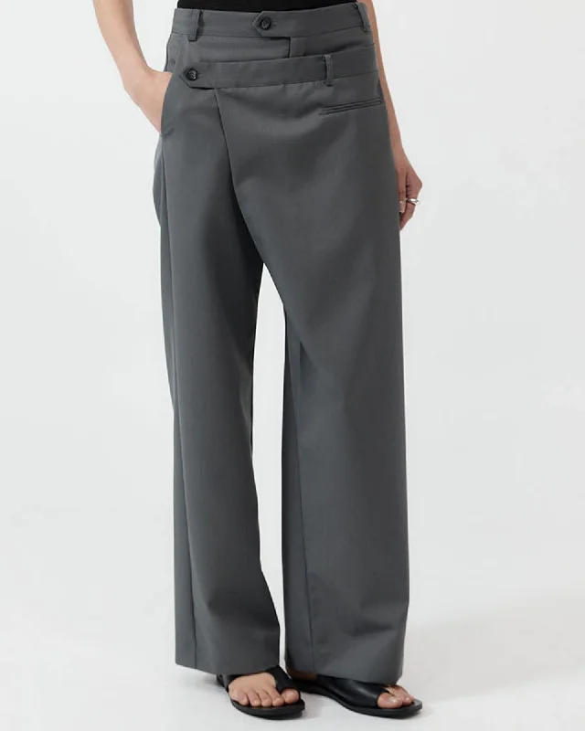 Deconstructed Waist Pants Fashionable Button-Up Pants