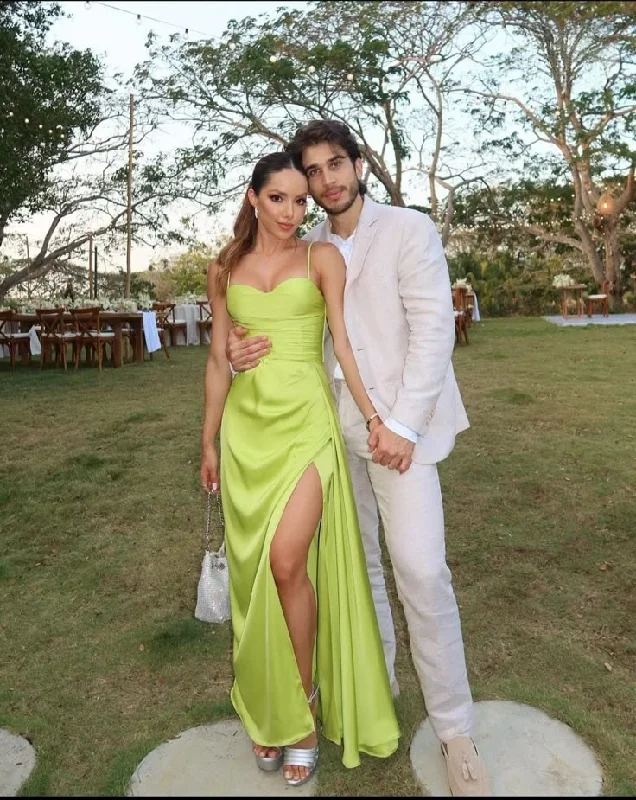 Green Spaghetti Straps A-Line Split Long Formal Party Dress Evening Dress, DP4956 Halter Neckline Beach Green Spaghetti Straps A-Line Split Long Formal Party Dress Evening Dress, DP4956 Halter Neckline Beach