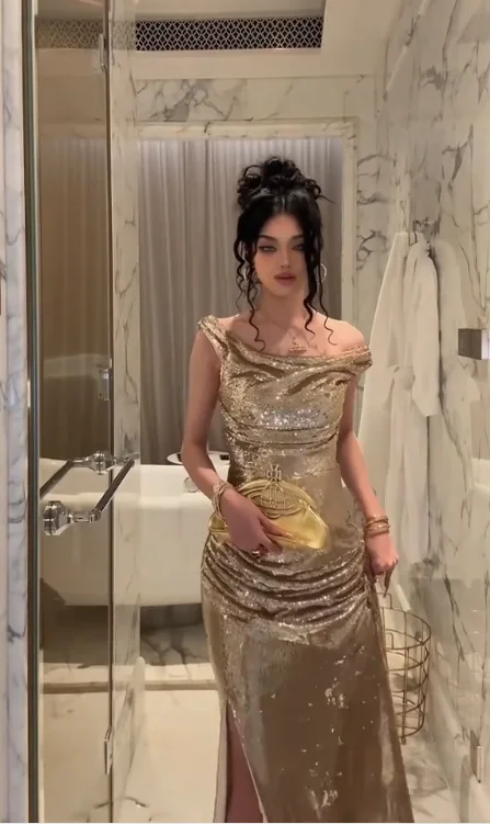 Classy Champagne Off Shoulder Sequins Evening Dress,Slit Side Party Dress cc2822 Tunics Gym athletic Classy Champagne Off Shoulder Sequins Evening Dress,Slit Side Party Dress cc2822 Tunics Gym athletic