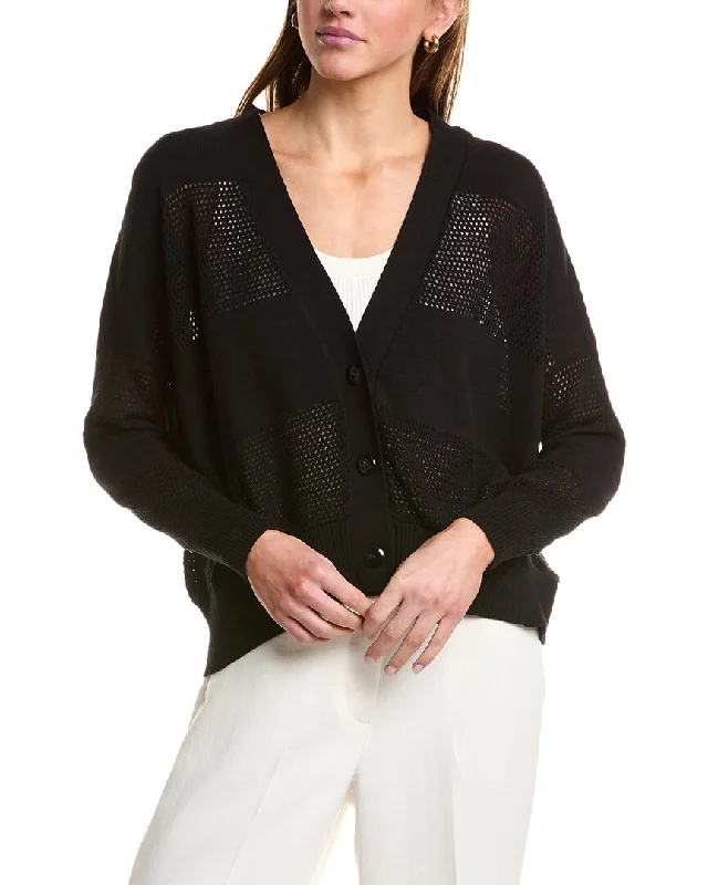 PLANET Pointelle striped Cardigan Wool Fabric Cashmere Fabric Tweed Fabric
