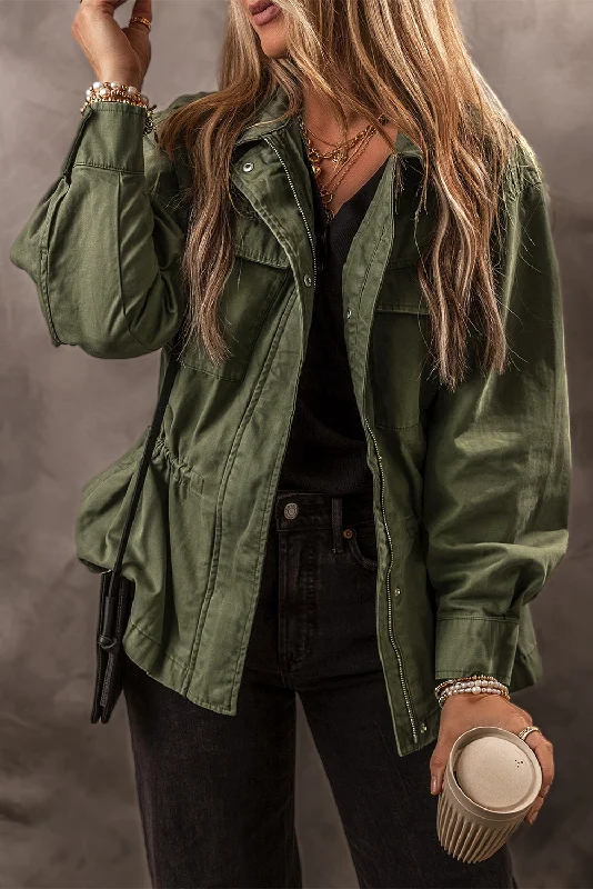 Snap Button Zipper Tight Waist Collared Jacket Insulated Jacket Fitted Jacket Loose Jacket Snap Button Zipper Tight Waist Collared Jacket Insulated Jacket Fitted Jacket Loose Jacket