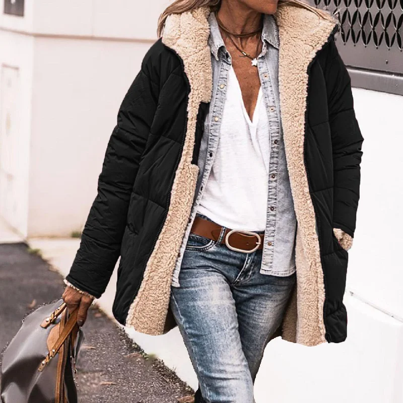 Solid Color Hooded Short Cotton Jacket Long Sleeve Double-sided Wear Slim Fit Elegant Cardigan Coat Top Cashmere Blend Cotton Blend Poly Blend Solid Color Hooded Short Cotton Jacket Long Sleeve Double-sided Wear Slim Fit Elegant Cardigan Coat Top Cashmere Blend Cotton Blend Poly Blend