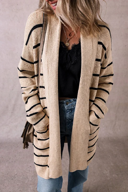 Stripe Shawl Pocketed Open Cardigan Bright Pastel Dark