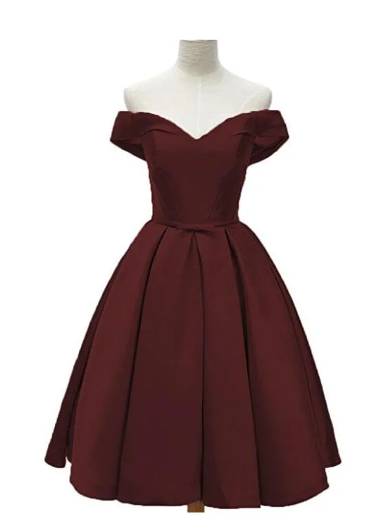Off Shoulder Satin Burgundy Lace-up Homecoming Dress, Short Party Dress, Red Party Dresses Tunics Fall fleece Off Shoulder Satin Burgundy Lace-up Homecoming Dress, Short Party Dress, Red Party Dresses Tunics Fall fleece