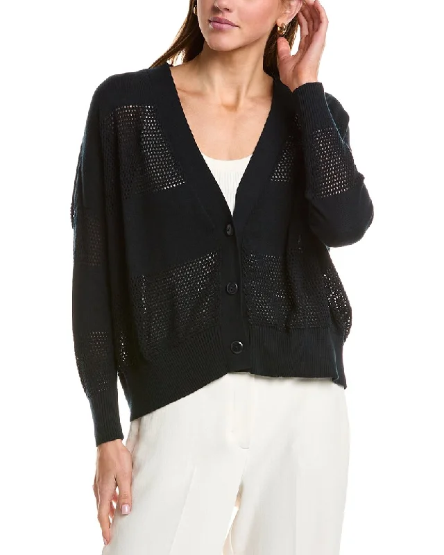 PLANET Pointelle striped Cardigan Faux Fur Fabric Real Fur Fabric Shearling Fabric