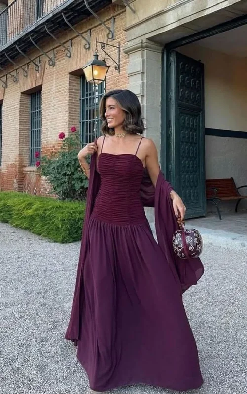 Elegant Spaghetti Straps A-Line Chiffon Long Party Dress Wedding Guest Dress, DP4906 Tunics Ceremony elegant Elegant Spaghetti Straps A-Line Chiffon Long Party Dress Wedding Guest Dress, DP4906 Tunics Ceremony elegant