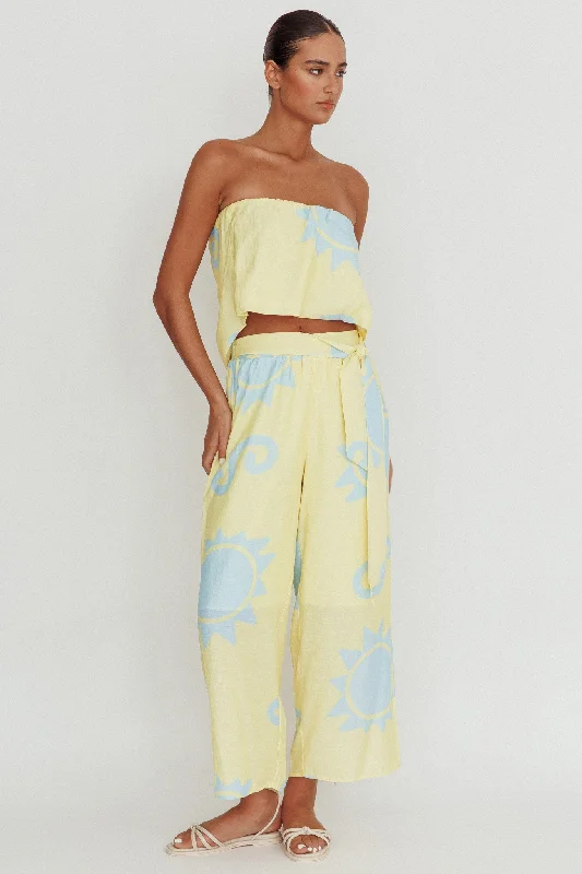 Nectar Sun Print Wide Leg Pants Yellow Relaxed Casual Leggings
