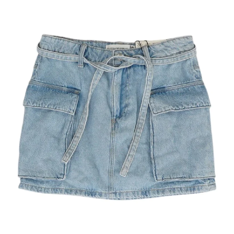 Blue Solid Mini Skirt breathable skirt fabric