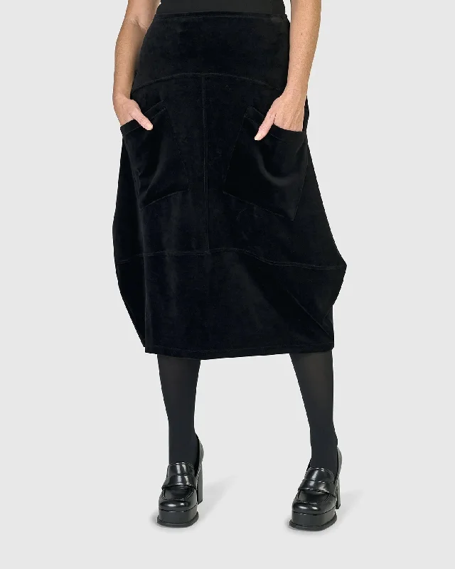 Licorice Velvet Skirt, Black cotton skirt soft