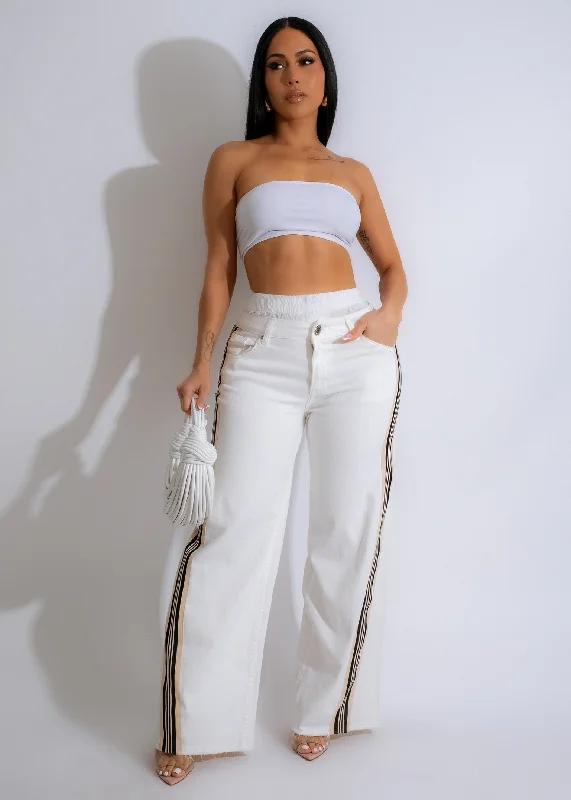 Good Luck Babe Stripes Pants White Casual Drawstring Pants