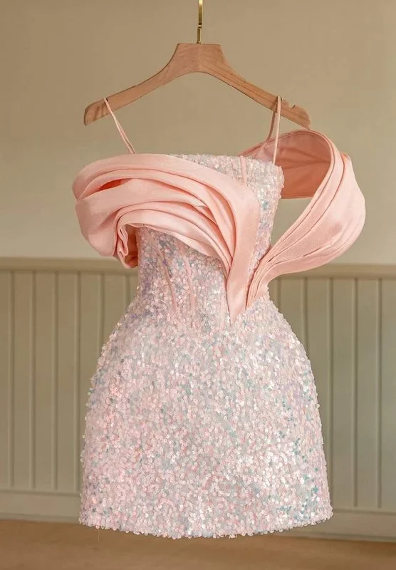 Pink Sequins Party Dress Unique Homecming Dress c3139 Sequined Elegant Party