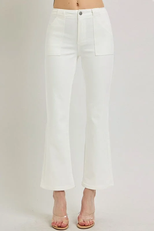 Risen Jeans High Rise Ankle Flare Patch Pocket Pants Trendy Velvet Pants