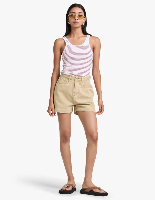 Drew Stripe Rib Tank - Papaya/White fitness tank top
