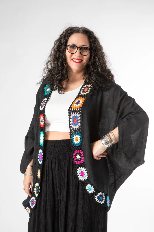 Floral Trim Crochet Cardigan Handmade Hand-knitted Hand-woven
