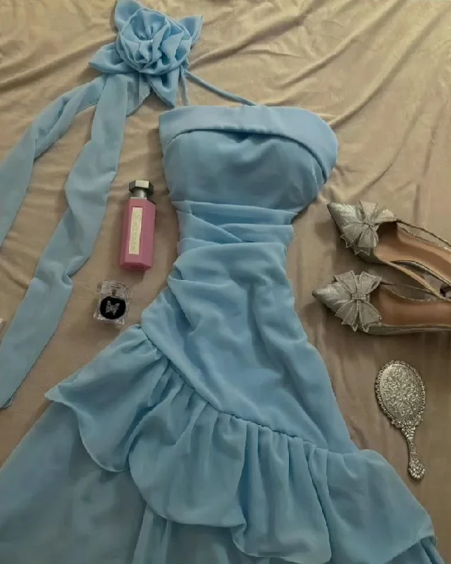 Light Blue One Shoulder A-Line Chiffon Long Party Dress Evening Dress, DP4953 Boat Neckline Classic Light Blue One Shoulder A-Line Chiffon Long Party Dress Evening Dress, DP4953 Boat Neckline Classic