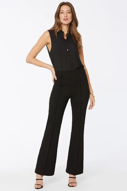 Pull-On Flared Pants - Black Comfy High-Waist Jeans