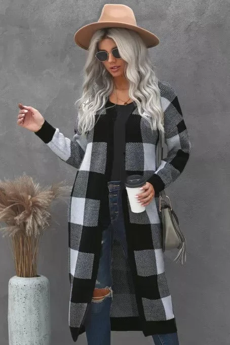Buffalo Plaid Duster Cardigan Mesh Cardigan Canvas Denim