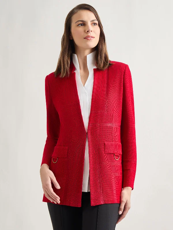 Inverted Notch Collar Tailored Knit Jacket Cotton Fabric Linen Fabric Terry Fabric