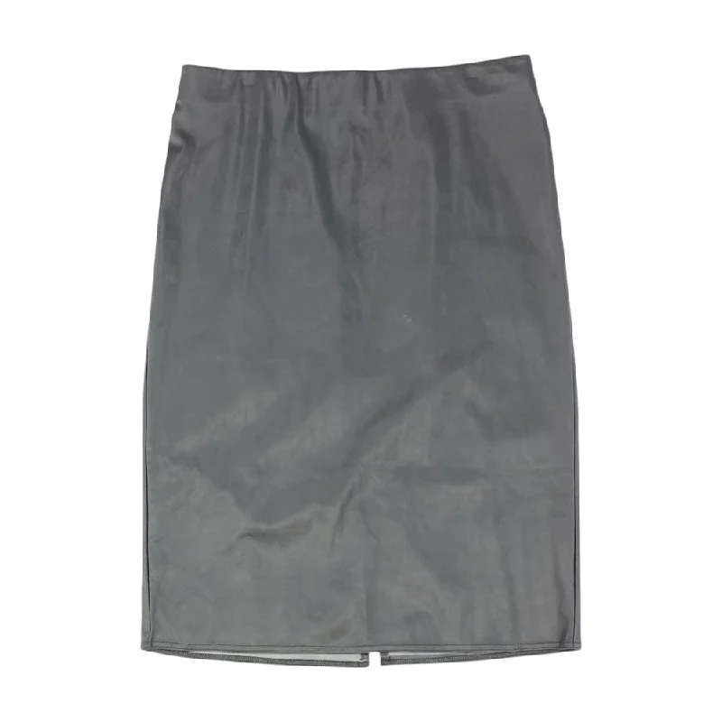 Black Solid Midi Skirt zip skirt side