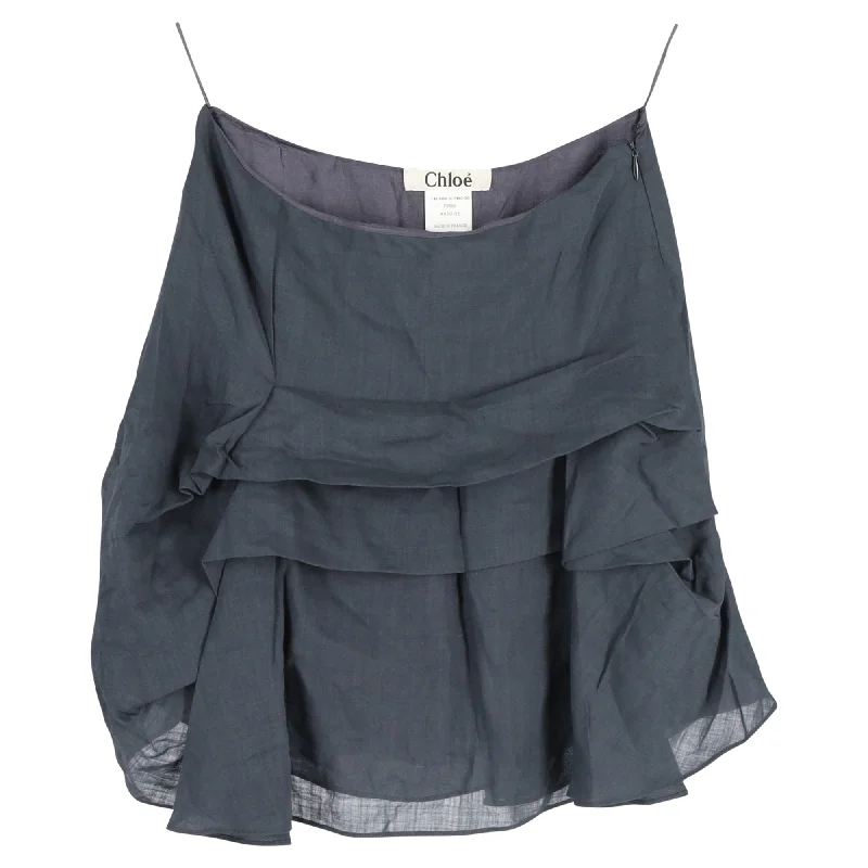 Chloé Mini Skirt in Ardoise Navy Blue Linen lace skirt romantic
