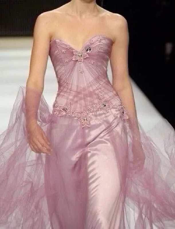 Chic Pink Satin Tulle Appliques Evening Dress,Strapless Sweetheart Neck Long Party Dress cc2880 Crew Neckline Casual Chic Pink Satin Tulle Appliques Evening Dress,Strapless Sweetheart Neck Long Party Dress cc2880 Crew Neckline Casual