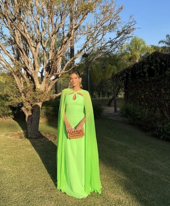 Bright Green A-Line Cape Sleeve Long Prom Dress Party Dress,DP525 Pencil Length Work Bright Green A-Line Cape Sleeve Long Prom Dress Party Dress,DP525 Pencil Length Work