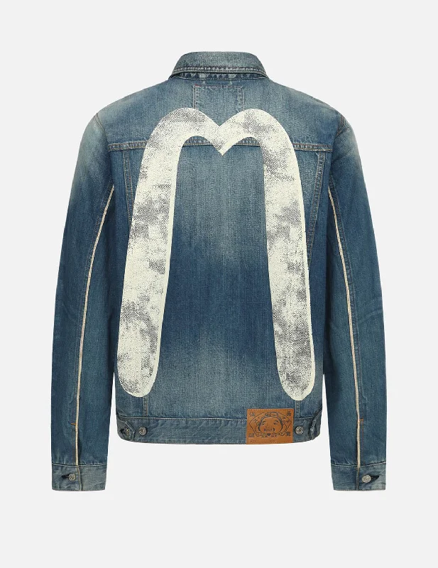 Classic Daicock Print Denim Jacket Boat Neck Shawl Collar Notched Collar