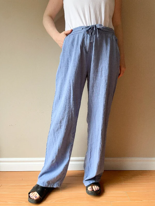 Next Grey Blue Linen Wide Leg Pants - Size 12 Comfy Cargo Trousers
