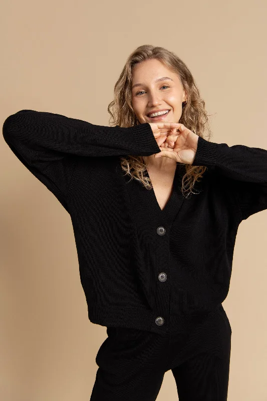 Bene Merino Cardigan Black Wool Fabric Cashmere Fabric Tweed Fabric