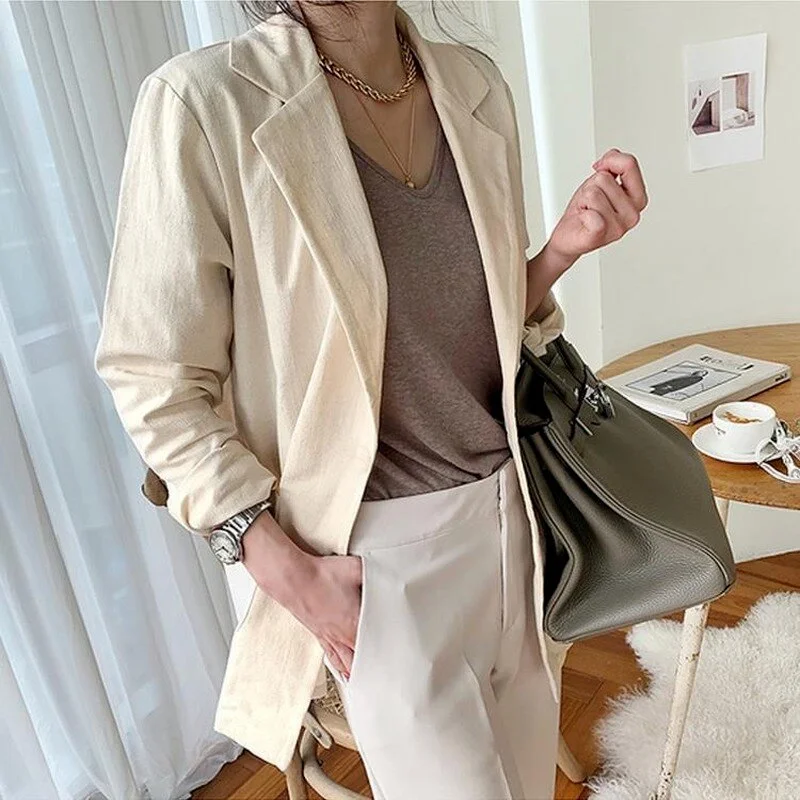 Autumn Cotton Linen Blazer Women Jackets Casual Pocket Loose Elegant Female Office Suit Blazers Coat Solid Khaki Outwear Tops Tiered Jacket Buttoned Jacket Zippered Jacket Autumn Cotton Linen Blazer Women Jackets Casual Pocket Loose Elegant Female Office Suit Blazers Coat Solid Khaki Outwear Tops Tiered Jacket Buttoned Jacket Zippered Jacket