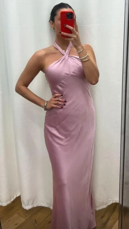 Simple Halter Sheath Party Dress,Pink Satin Prom Evening Gown cc2914 Pencil Length Work Simple Halter Sheath Party Dress,Pink Satin Prom Evening Gown cc2914 Pencil Length Work