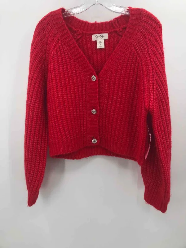 Pre-Owned Jessica Simpson Red Size Medium Cardigan Sweater Seamless Knitted Crochet