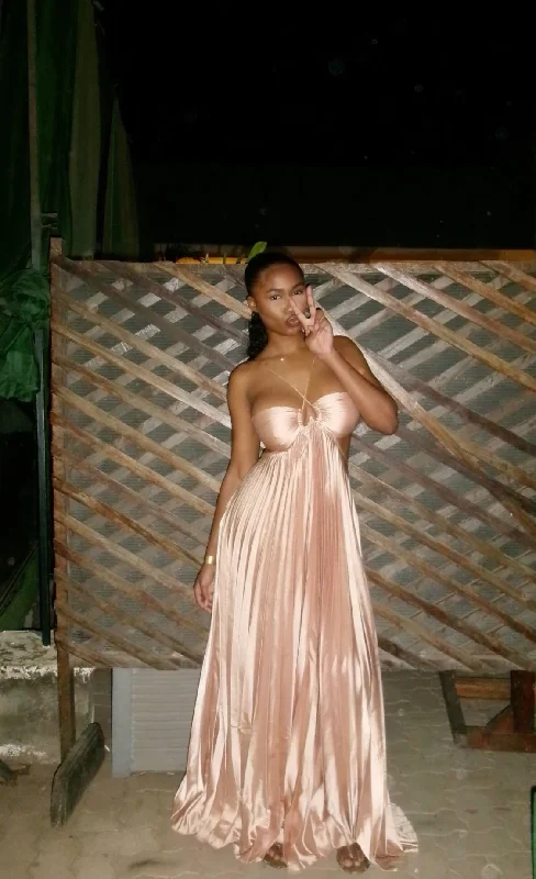 Pink Halter A-Line Satin Long Party Dress Fashion Summer Dress Vacation Dress, DP4958 A-Line Day Work Pink Halter A-Line Satin Long Party Dress Fashion Summer Dress Vacation Dress, DP4958 A-Line Day Work
