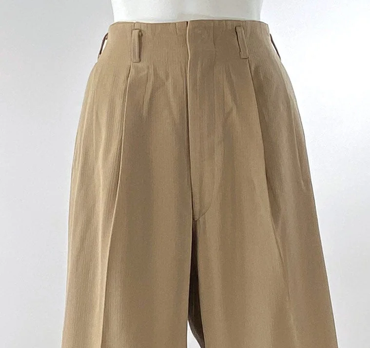 40s Gab Pants Pleated Front Vintage Baggy Trousers High Waisted Men's Unisex Gabardine VFG Casual Drawstring Pants