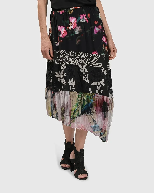 ADALINE TIERED MAXI SKIRT, MIX elastic waist skirt